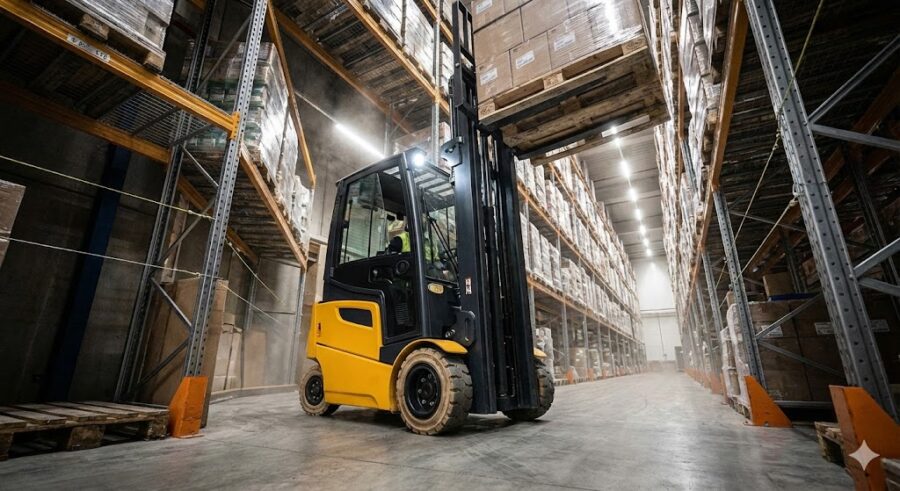 Carrello Elevatore Compatto all'interno di un Magazzino